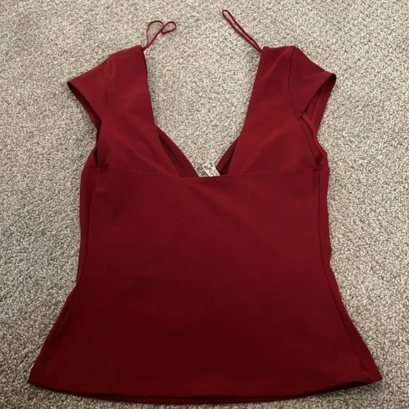 low cut v free people red sweetheart top - Picture 2 of 3